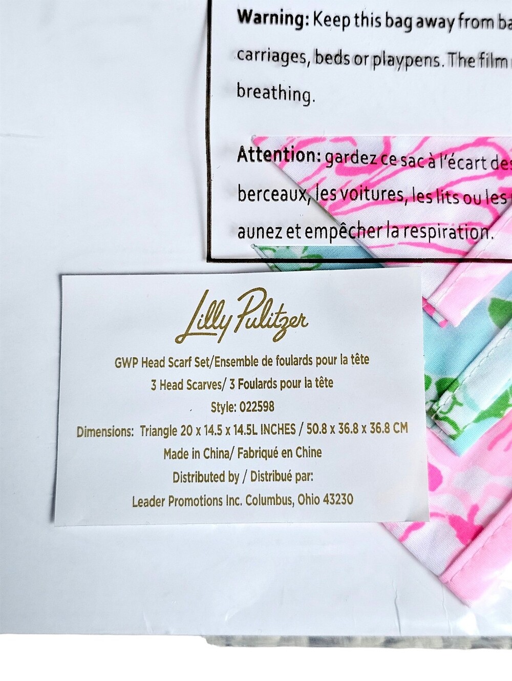 NWT Lilly Pulitzer Floral Triangle Head Scarf - Set of 3 - Picture 6 of 9